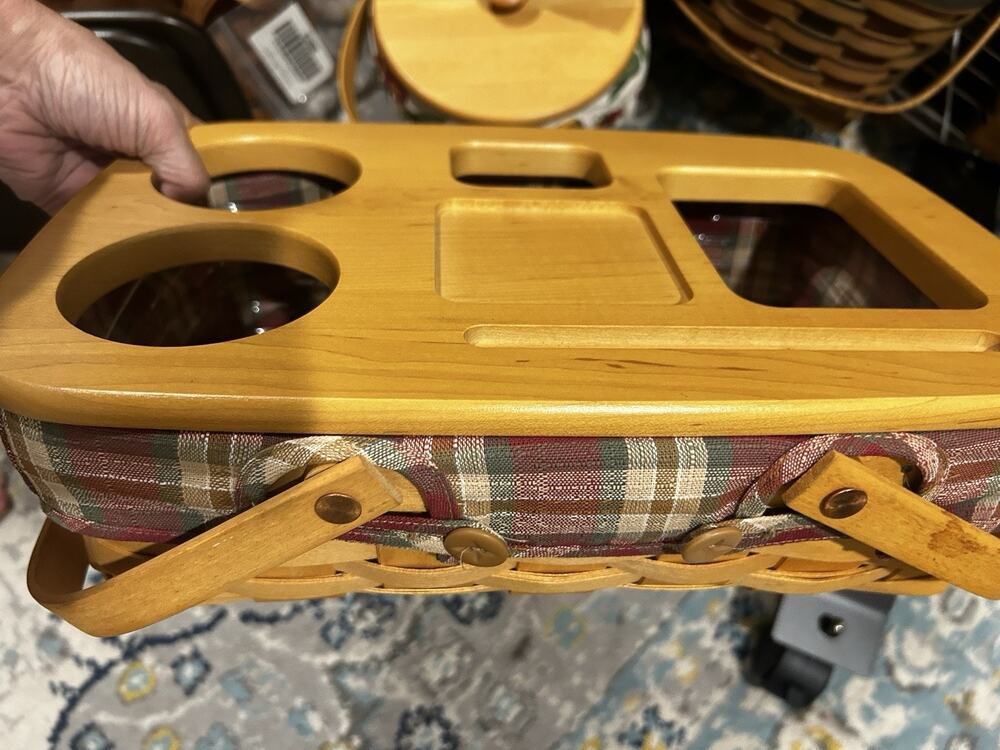 Longaberger Road Trip Gathering Basket Picnic Lid Orchard Park Plaid Liner Lot